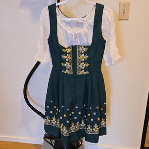 Green and White Embroidered Dress